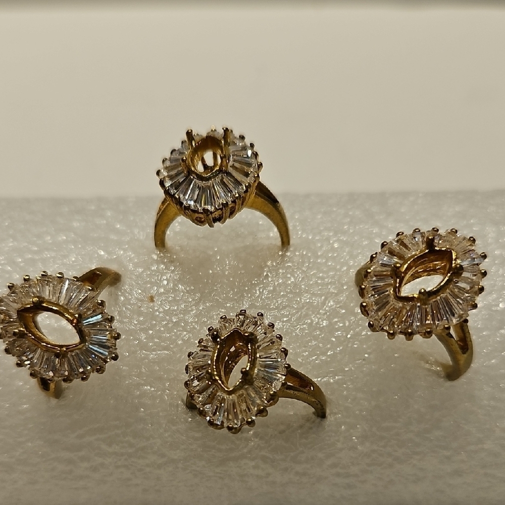 4 Goldtone & Rhinestone 6.5  Women's Prong Ring Setting